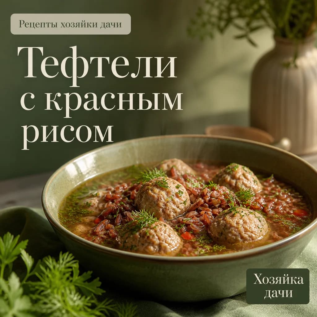 Тефтели с красным рисом в курином бульоне