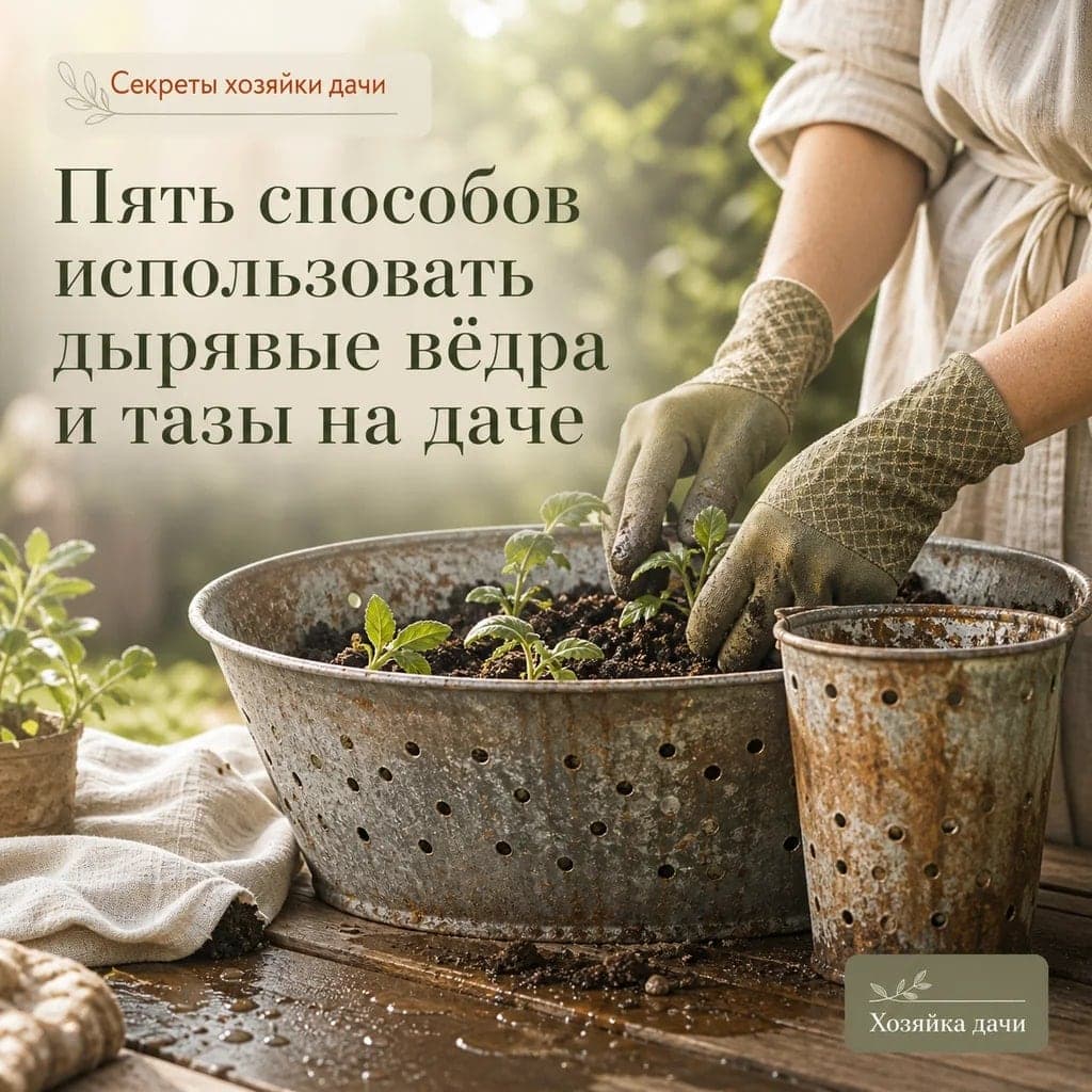 Пять способов использовать дырявые вёдра и тазы на даче