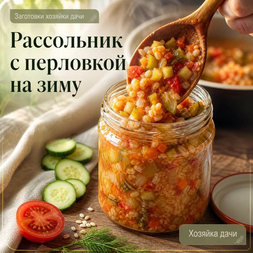 Рассольник с перловкой на зиму из огурцов и помидоров