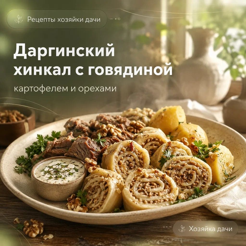 Даргинский хинкал с говядиной, картофелем и орехами
