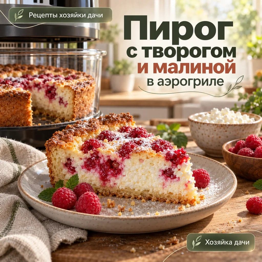 Пирог с творогом и малиной в аэрогриле
