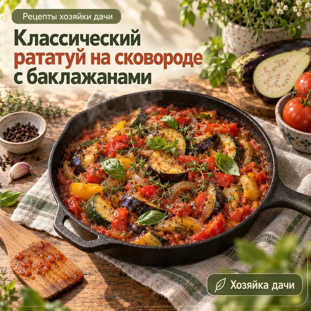 Классический рататуй на сковороде с баклажанами