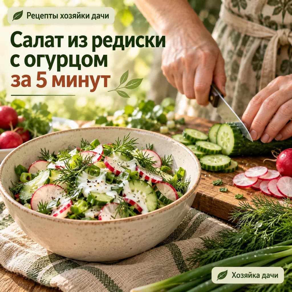 Салат из редиски с огурцом за 5 минут