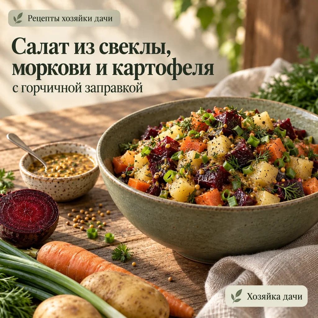Салат из свеклы, моркови и картофеля с горчичной заправкой