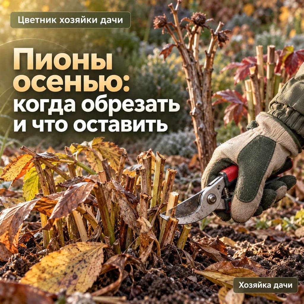 Пионы осенью обрезают после устойчивых заморозков: травянистые — до пеньков 2–3 см