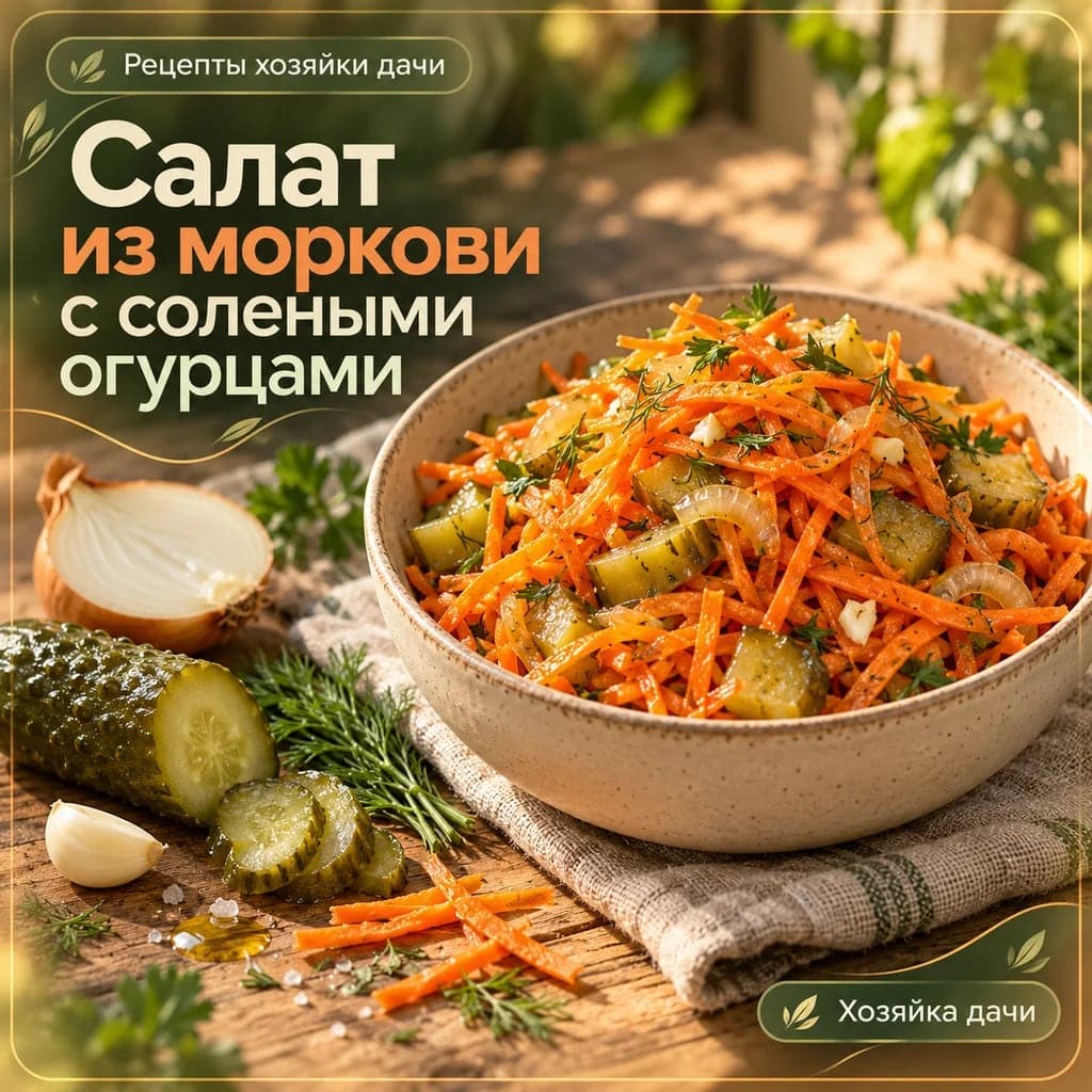 Салат из моркови с солеными огурцами, луком и чесноком
