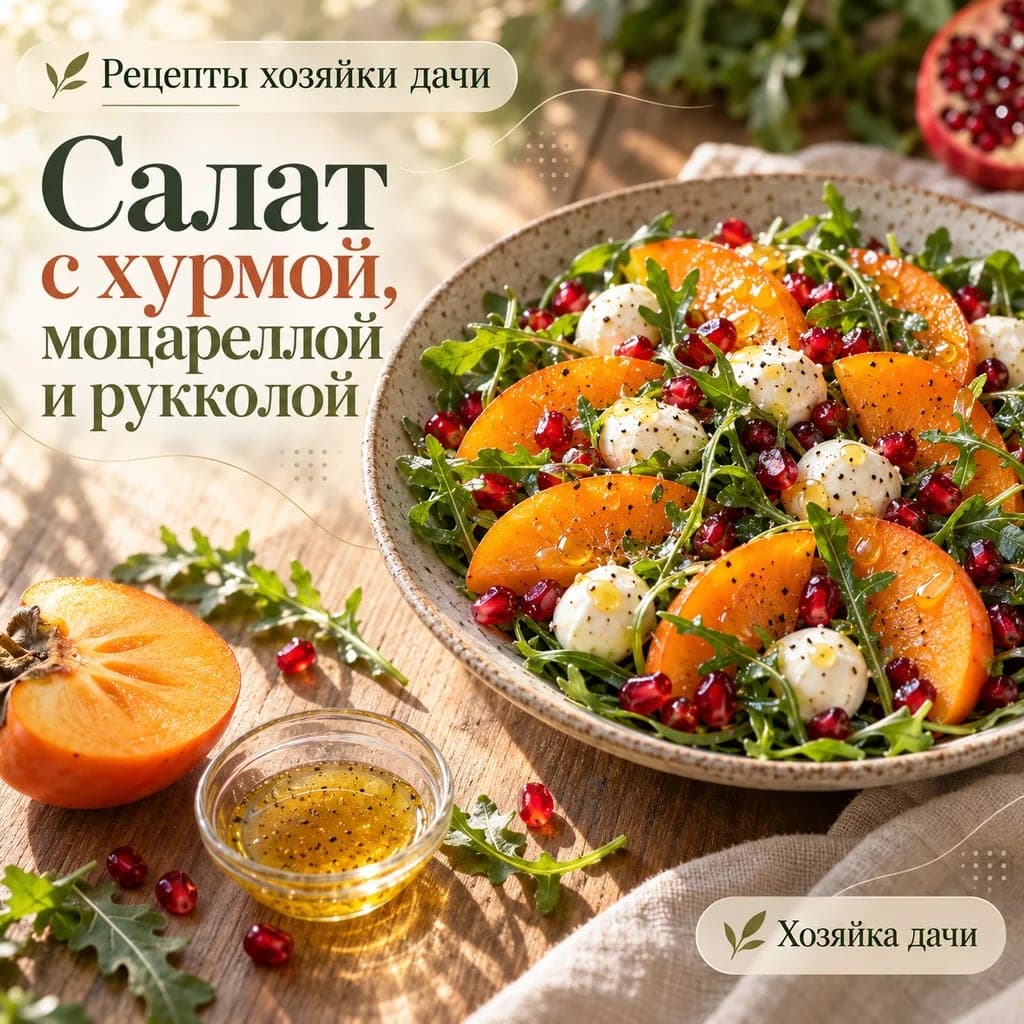 Салат с хурмой, моцареллой и рукколой