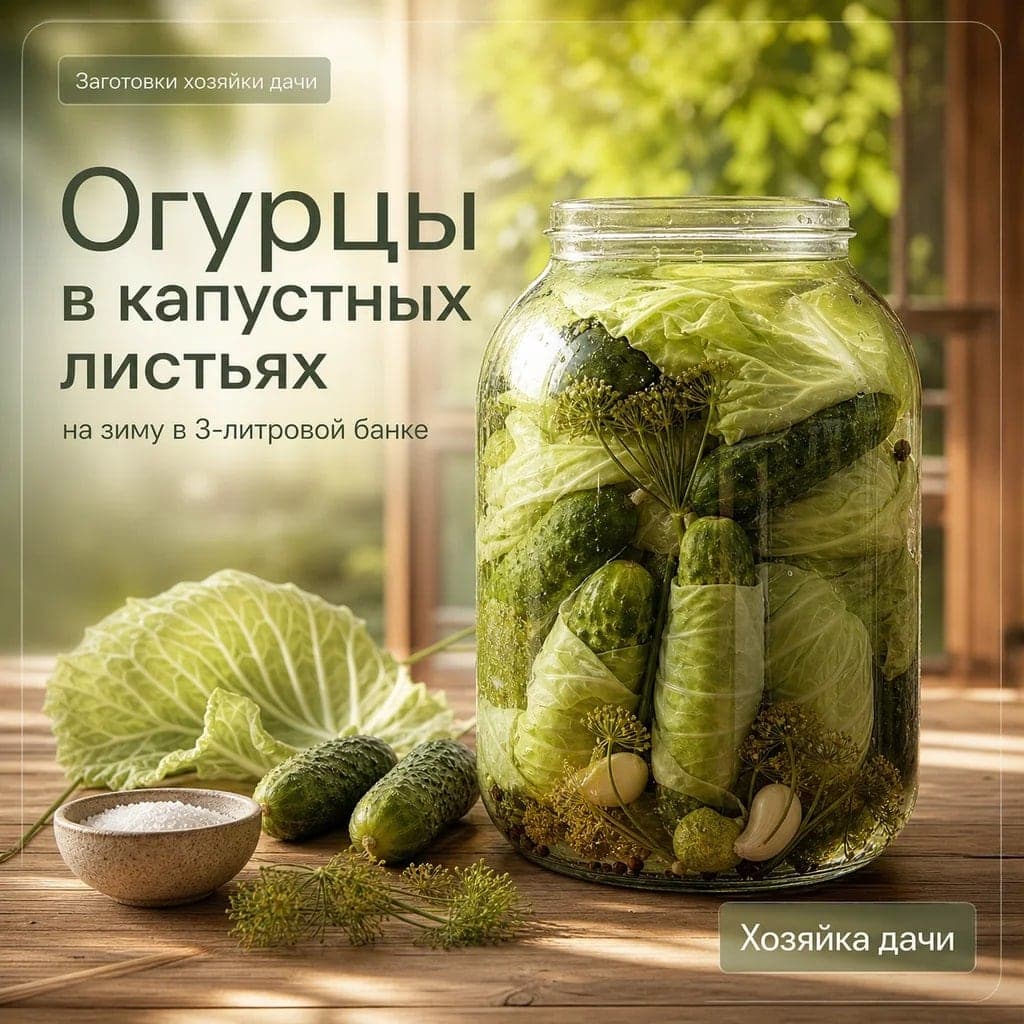 Огурцы в капустных листьях на зиму в 3-литровой банке