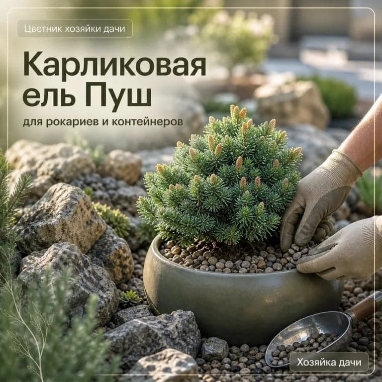 Карликовая ель Пуш подходит для небольших садов, рокариев и контейнеров