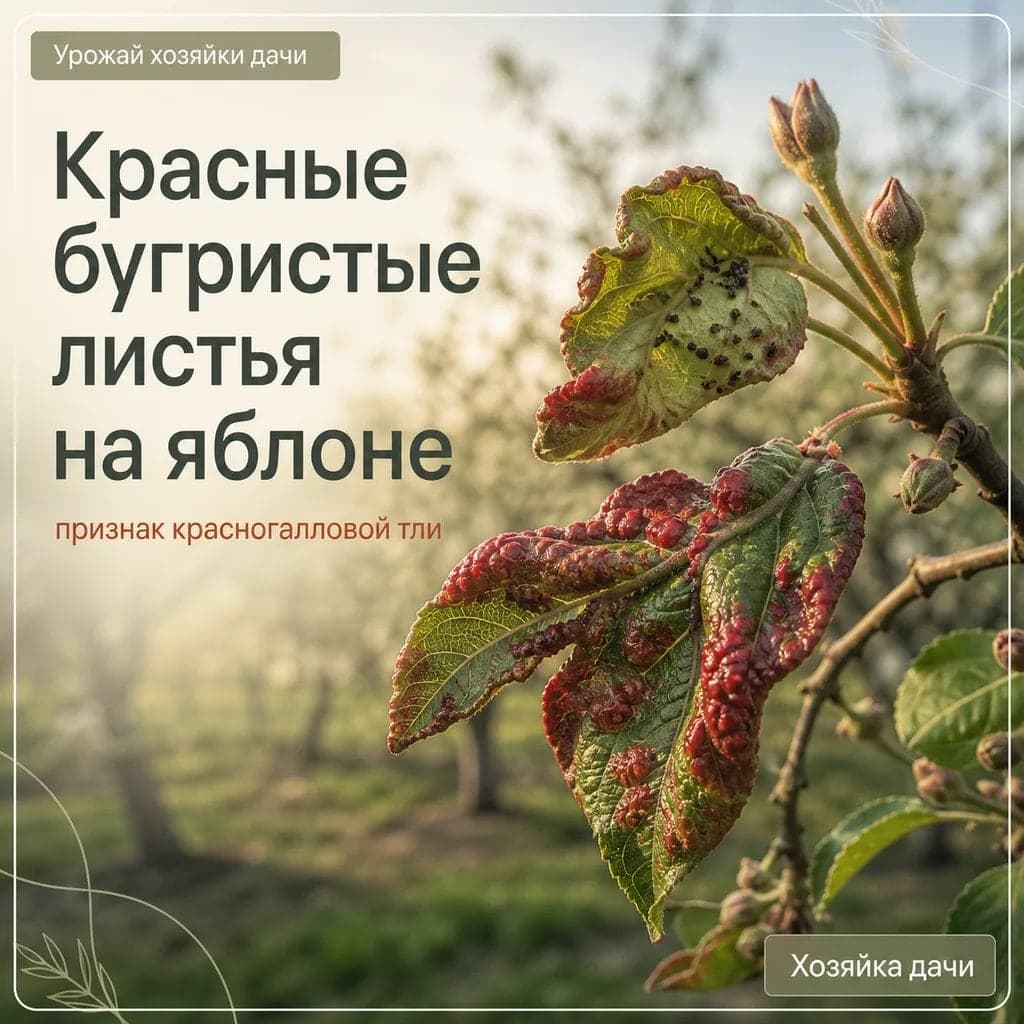 Красные бугристые листья на яблоне могут быть признаком красногалловой тли