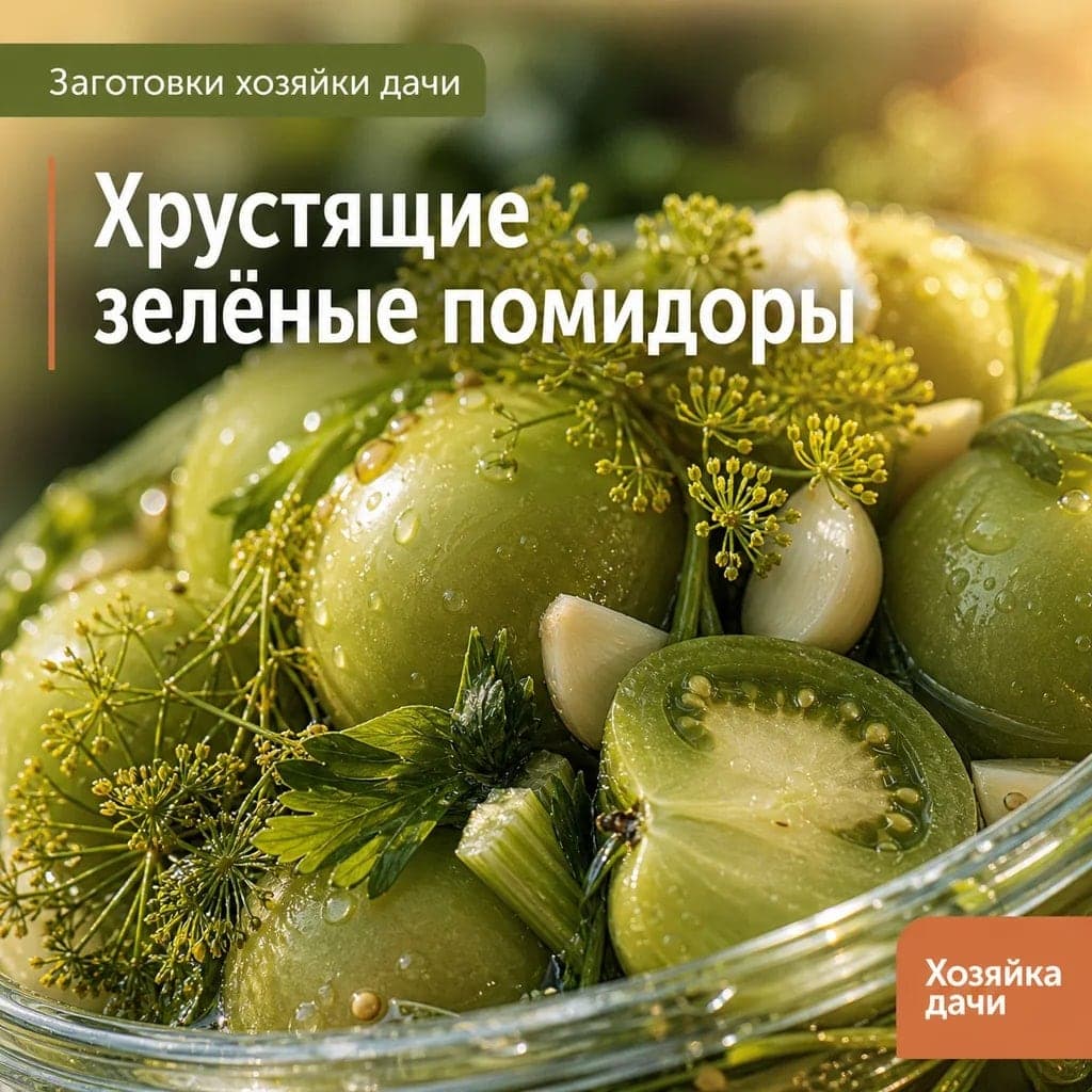 Хрустящие зелёные помидоры с чесноком, укропом и сельдереем