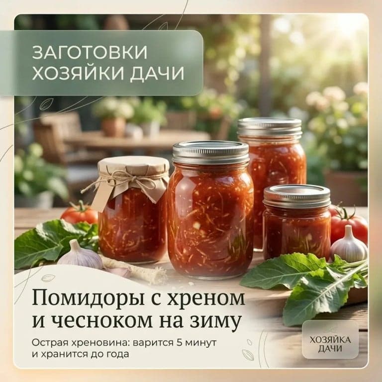 Помидоры с хреном и чесноком на зиму