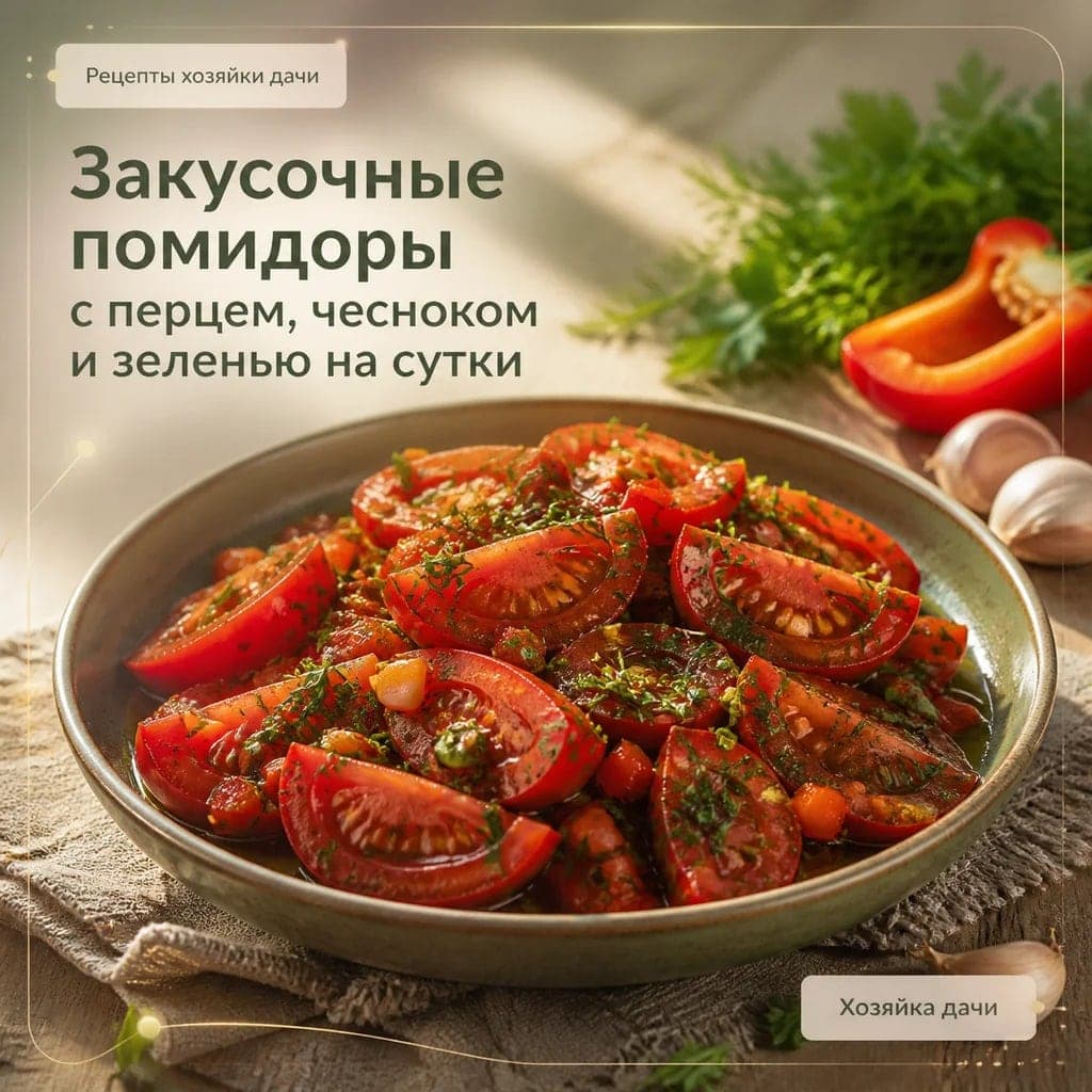 Закусочные помидоры с перцем, чесноком и зеленью на сутки