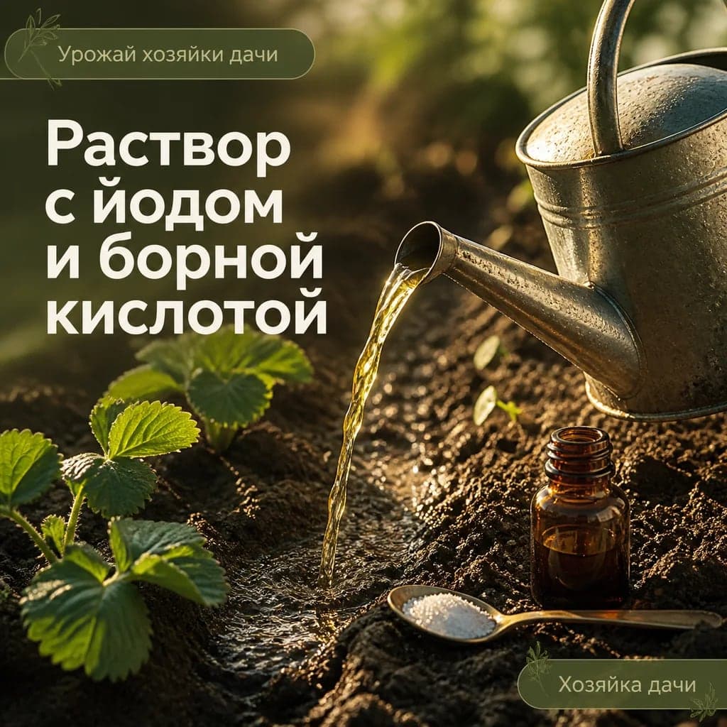 Раствор с йодом и борной кислотой для грядки перед посадкой клубники