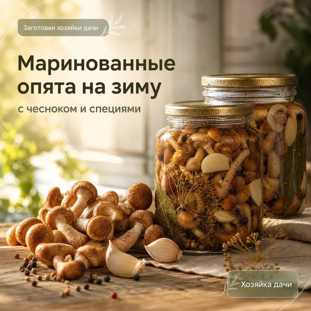 Маринованные опята на зиму: простой рецепт с чесноком и специями