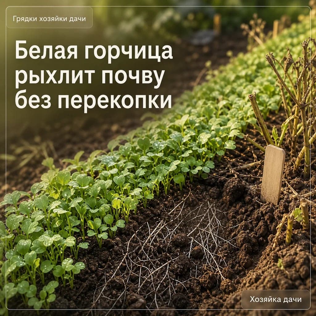 Белая горчица в сентябре помогает рыхлить почву без осенней перекопки