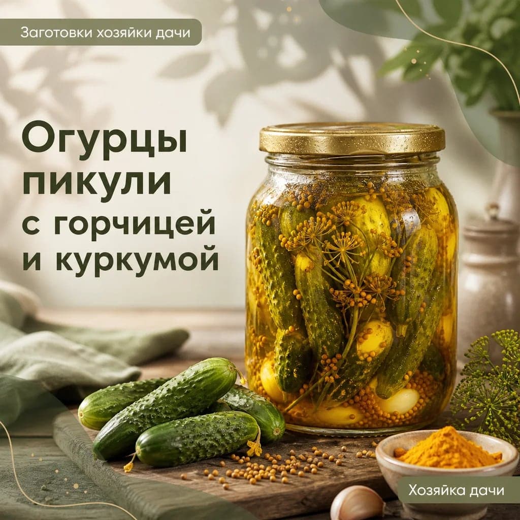 Огурцы пикули на зиму с горчицей и куркумой