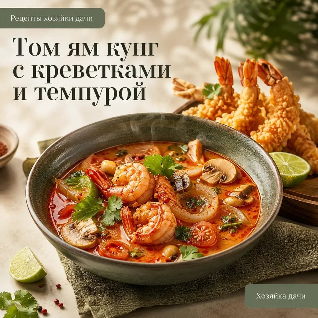 Том ям кунг с креветками и темпурой