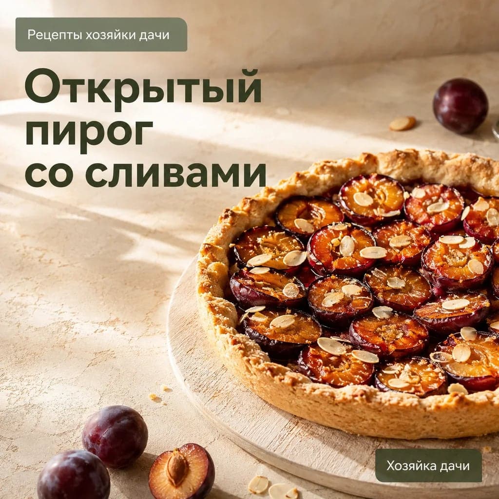 Открытый пирог со сливами на песочном тесте
