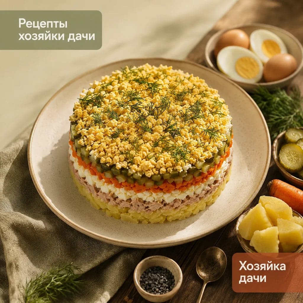 Слоёный салат с печенью трески для праздничного стола