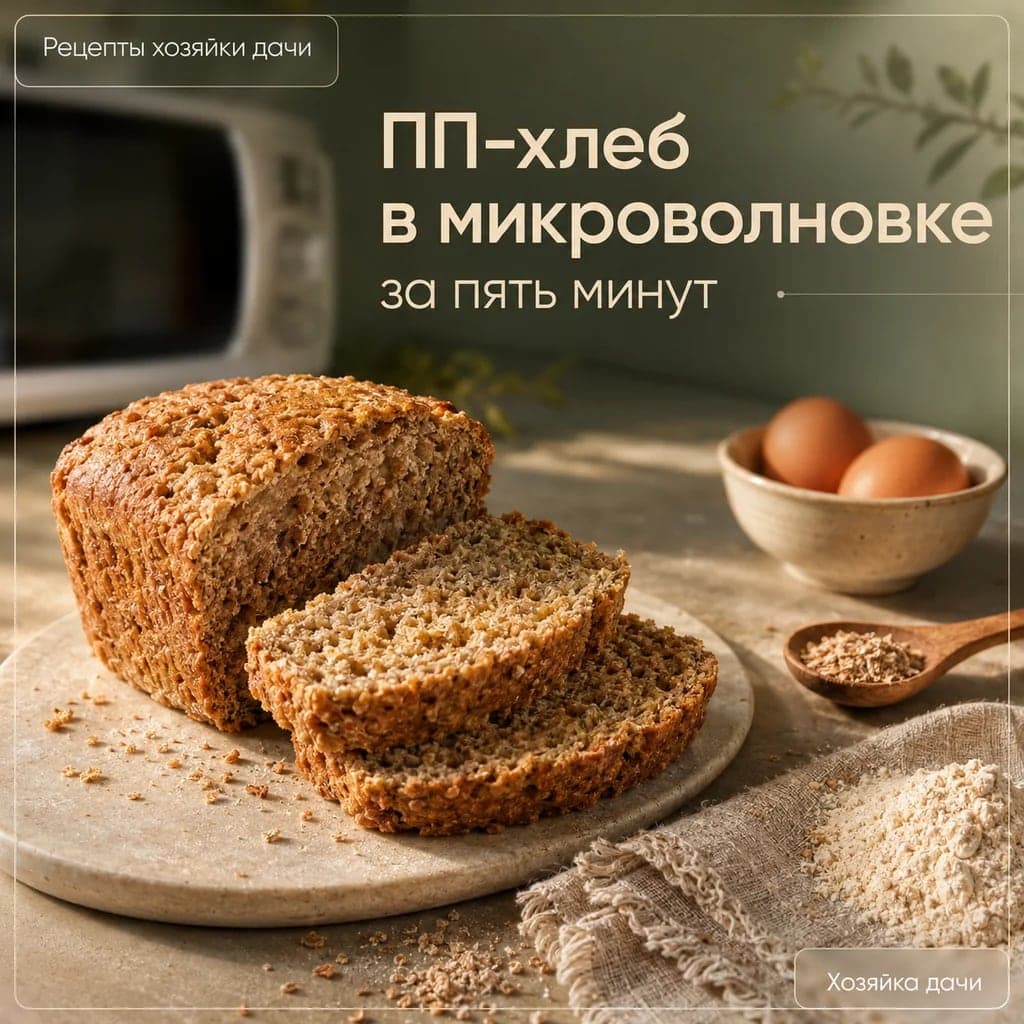 ПП-хлеб из цельнозерновой муки и отрубей в микроволновке за 5 минут