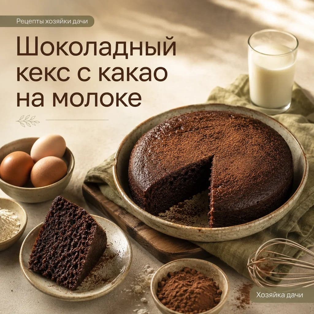 Шоколадный кекс с какао на молоке