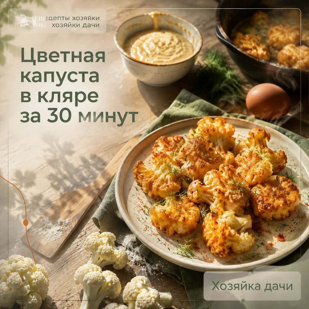 Цветная капуста в кляре на сковороде за 30 минут