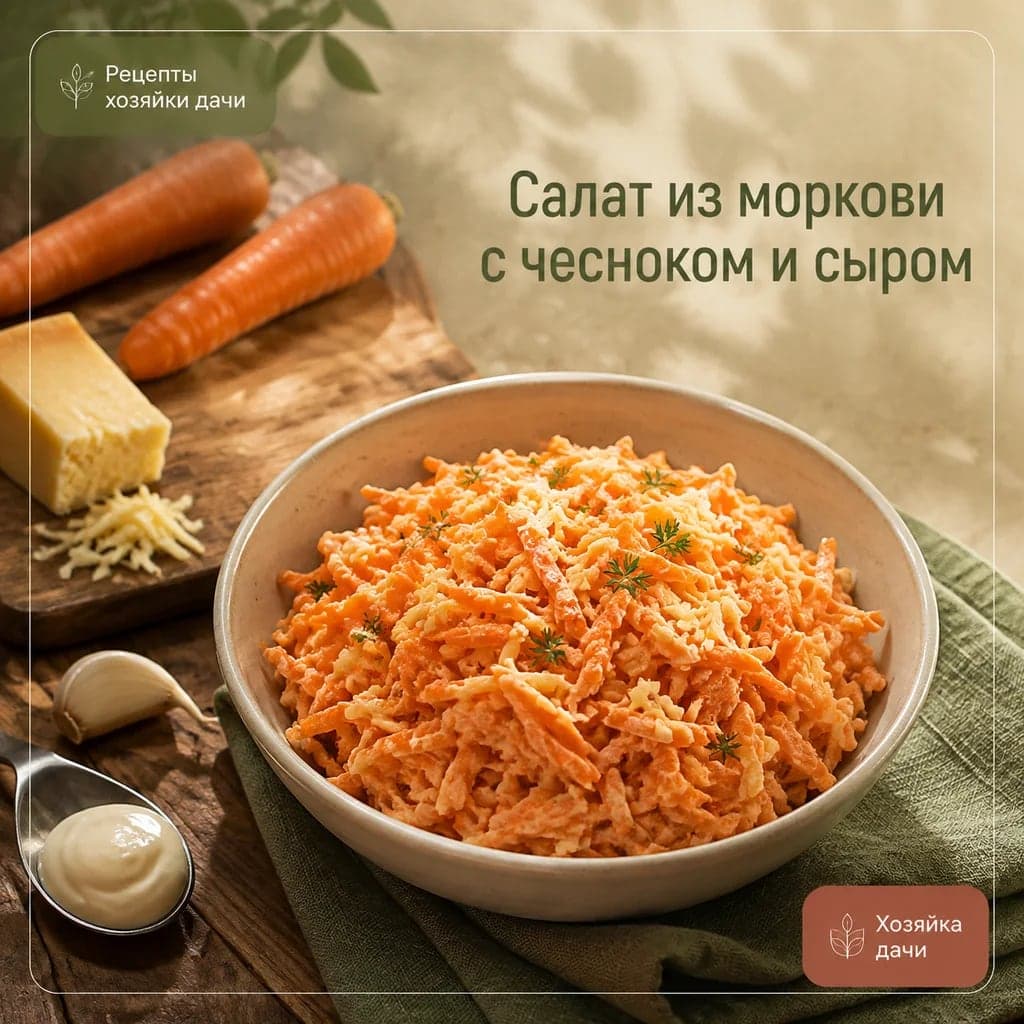 Салат из моркови с чесноком и сыром