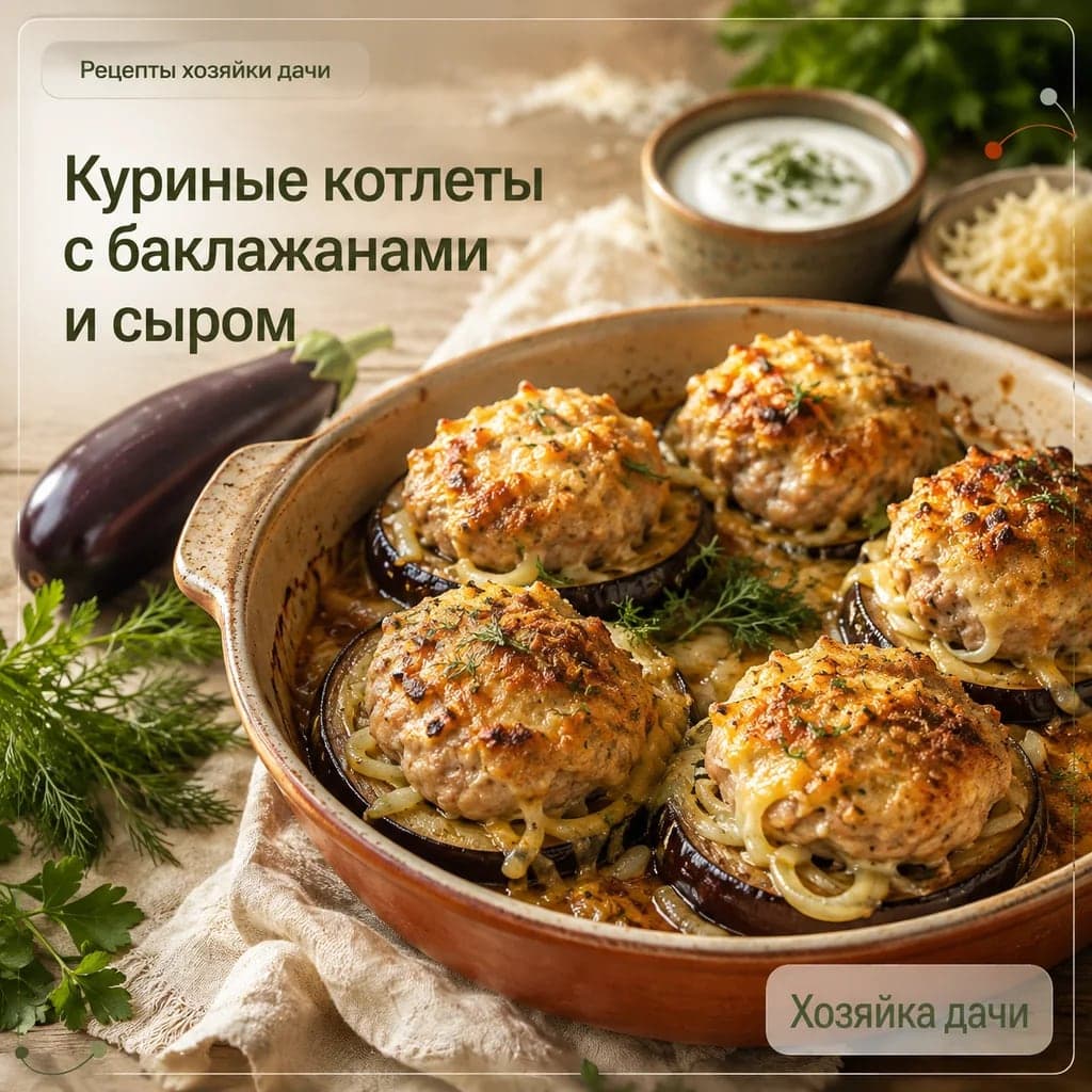Куриные котлеты с баклажанами и сыром