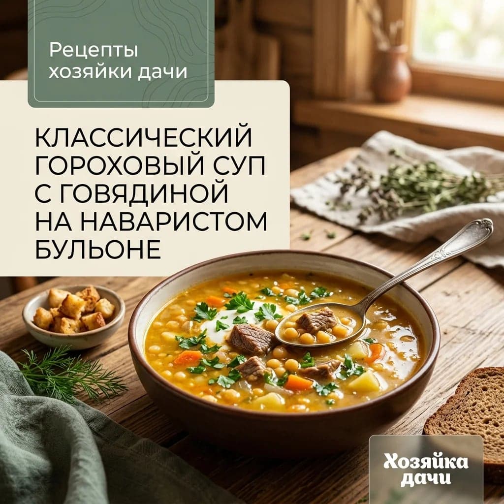 Классический гороховый суп с говядиной на наваристом бульоне