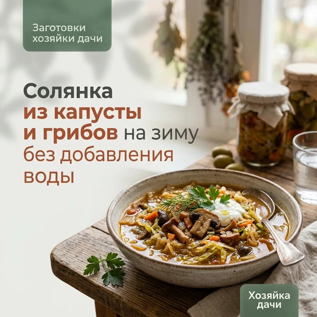 Солянка из капусты и грибов на зиму без добавления воды
