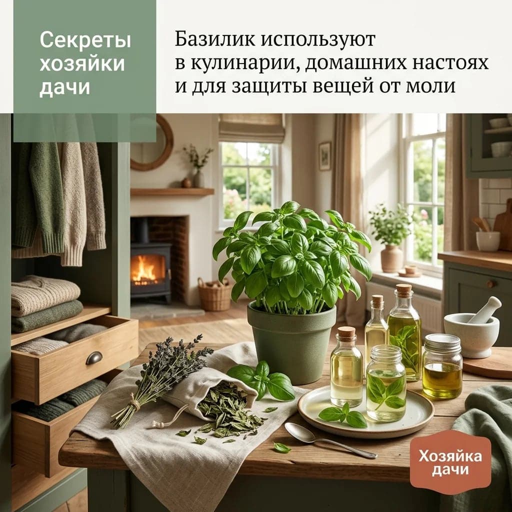 Базилик используют в кулинарии, домашних настоях и для защиты вещей от моли