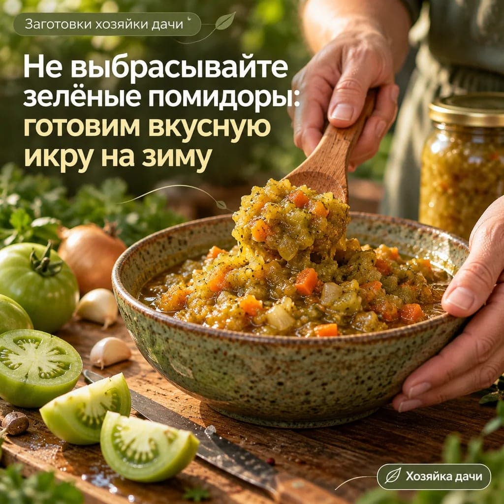Не выбрасывайте зелёные помидоры: готовим вкусную икру на зиму