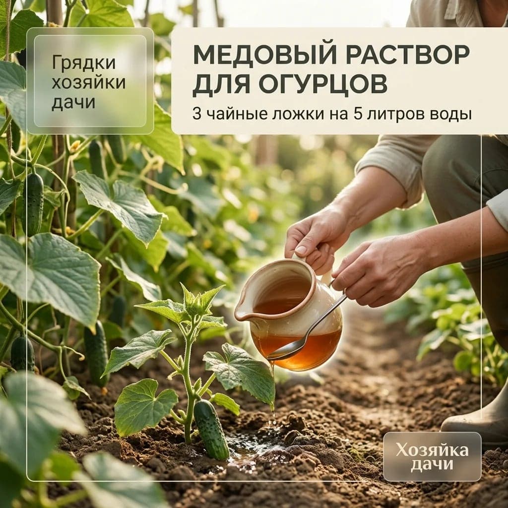 Медовый раствор для огурцов: 3 чайные ложки на 5 литров воды