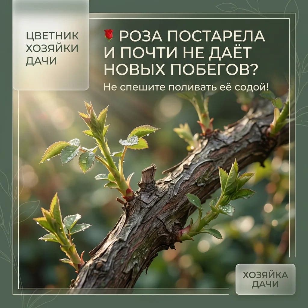 🌹 Роза постарела и почти не даёт новых побегов? Не спешите поливать её содой!