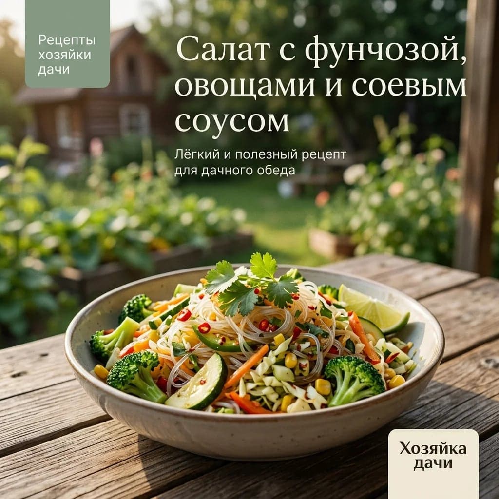 Салат с фунчозой, овощами и соевым соусом
