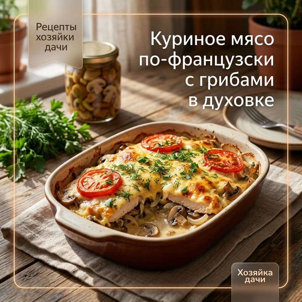 Куриное мясо по-французски с грибами в духовке