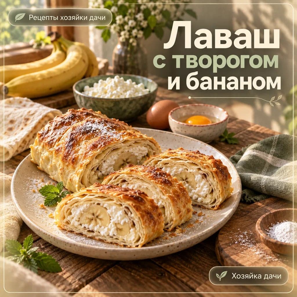 Лаваш с творогом и бананом в духовке