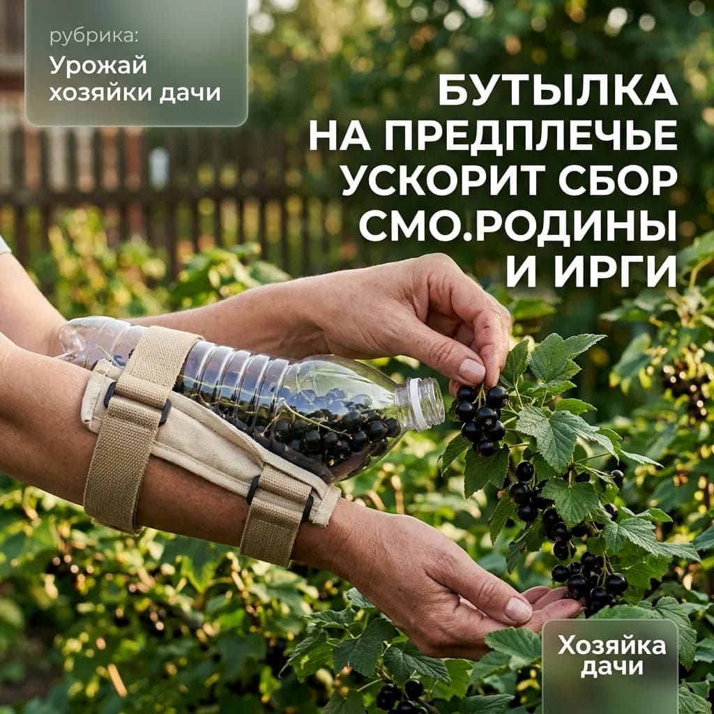 Бутылка на предплечье ускорит сбор смородины и ирги