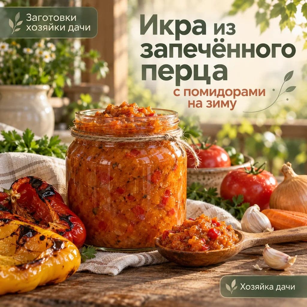 Икра из запечённого болгарского перца с помидорами на зиму