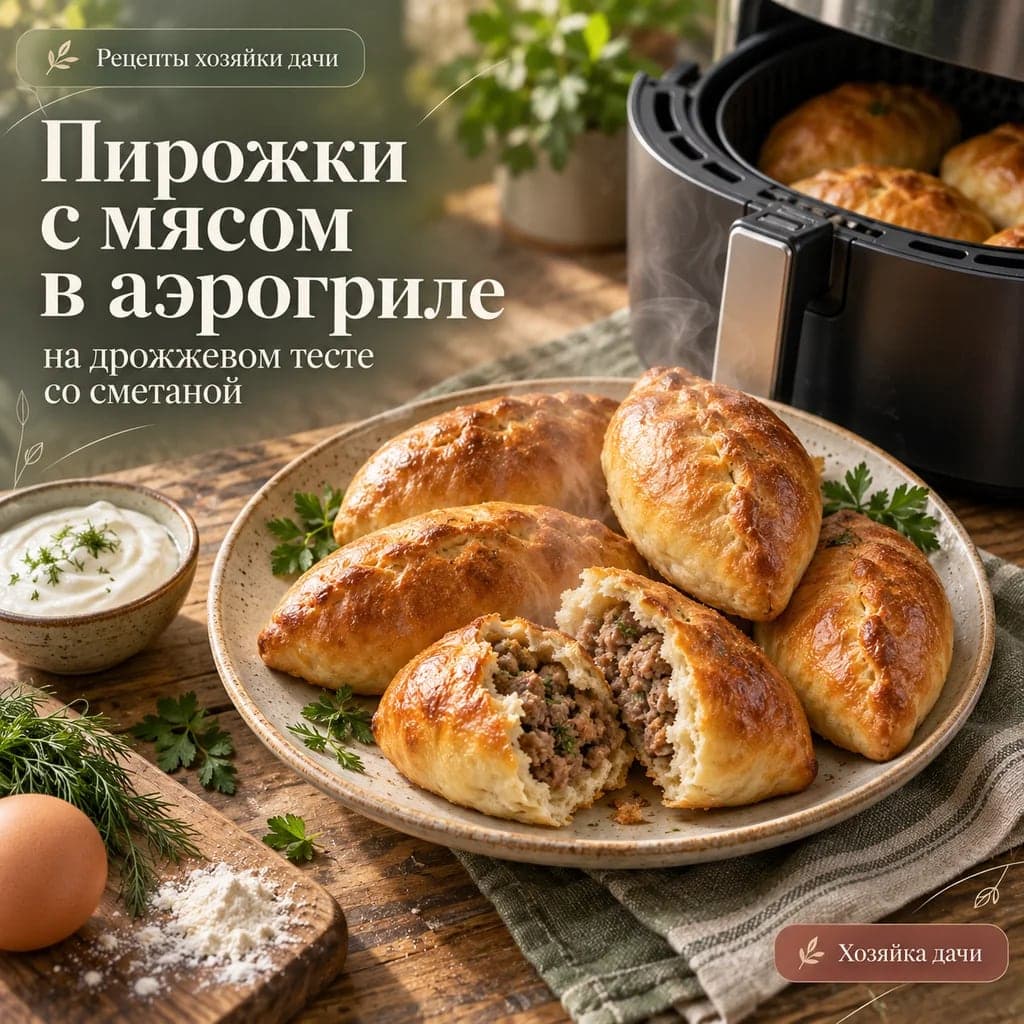 Пирожки с мясом в аэрогриле на дрожжевом тесте со сметаной