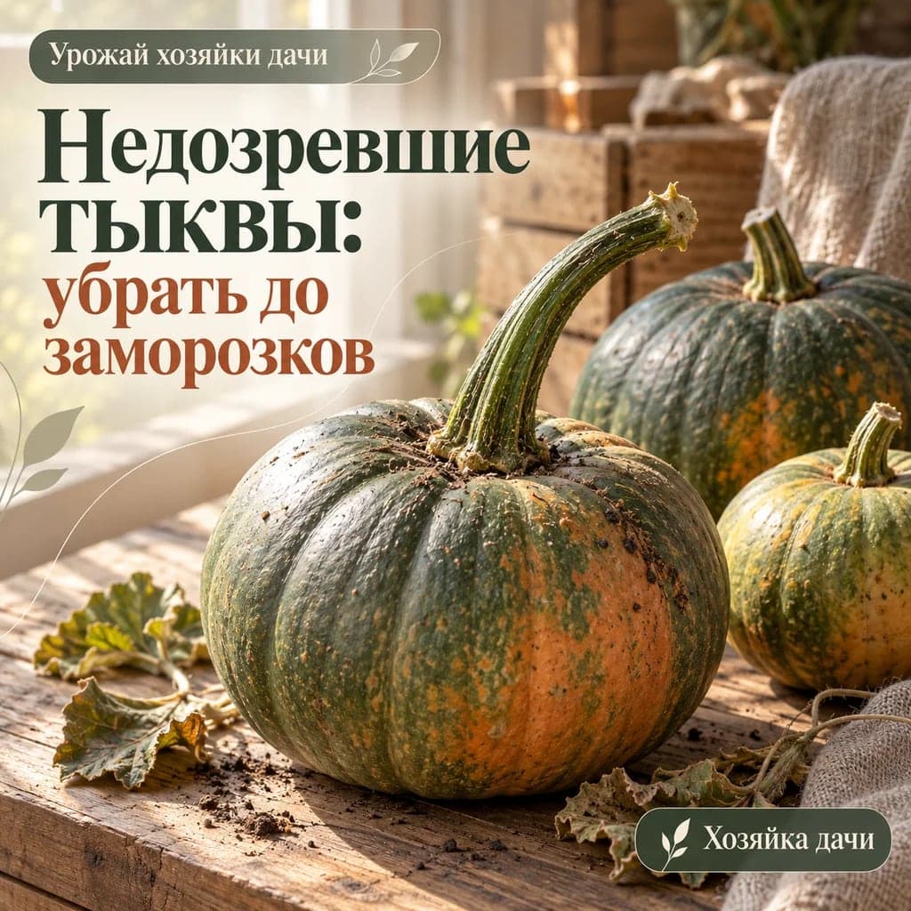 Недозревшие тыквы рекомендуют убрать до заморозков и дозарить в тепле
