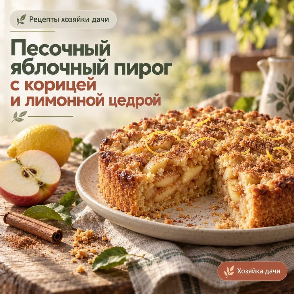 Песочный яблочный пирог с корицей и лимонной цедрой