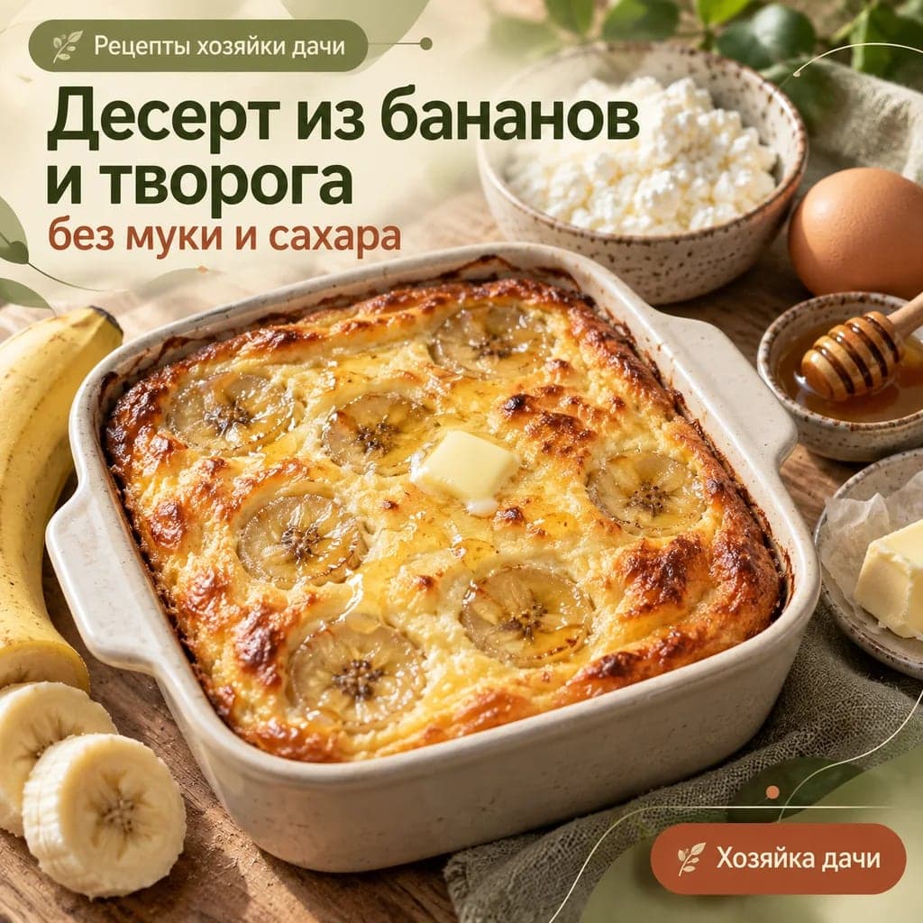 Десерт из бананов и творога без муки и сахара
