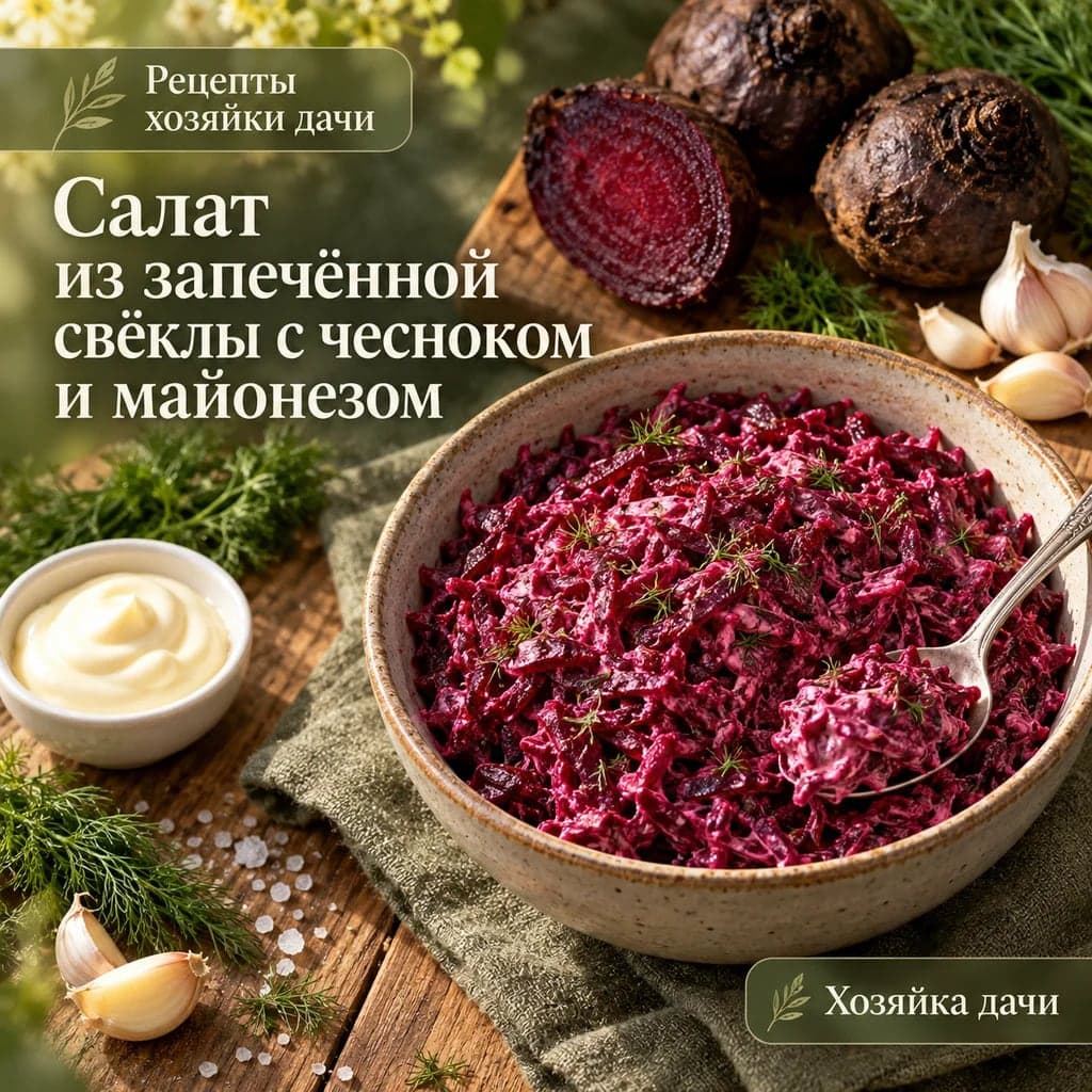 Салат из запечённой свёклы с чесноком и майонезом