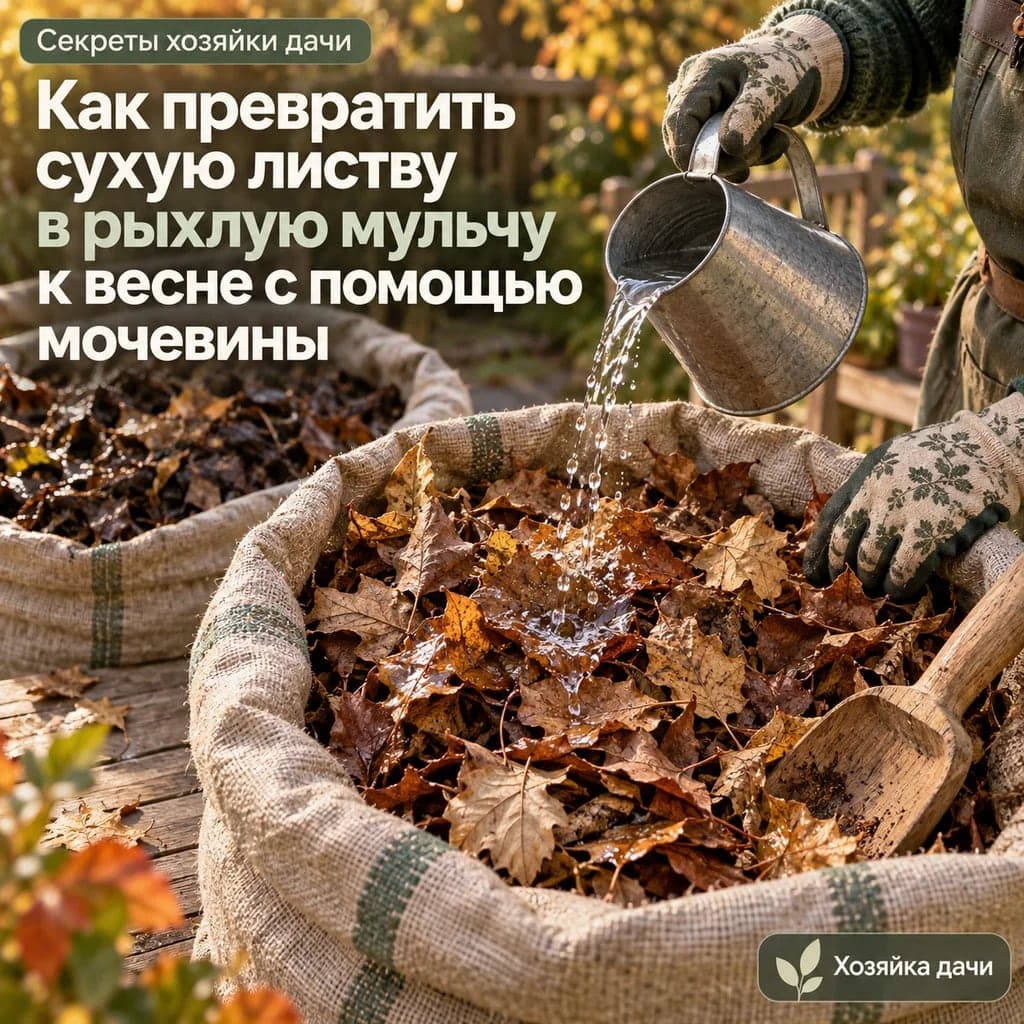 Как превратить сухую листву в рыхлую мульчу к весне с помощью мочевины