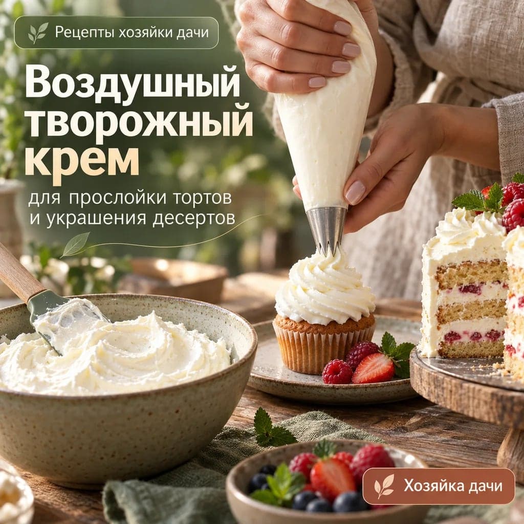 Воздушный творожный крем для прослойки тортов и украшения десертов