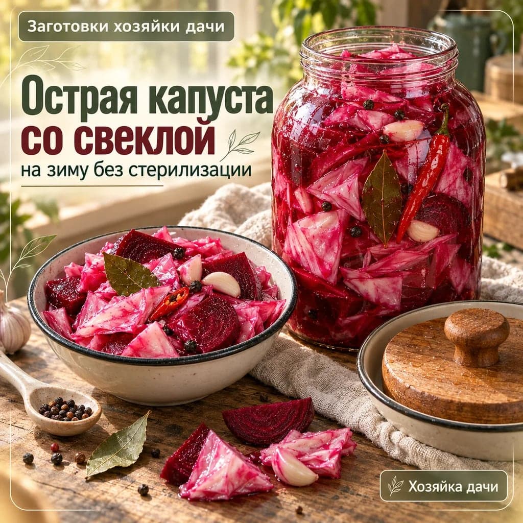 Острая капуста со свеклой на зиму без стерилизации