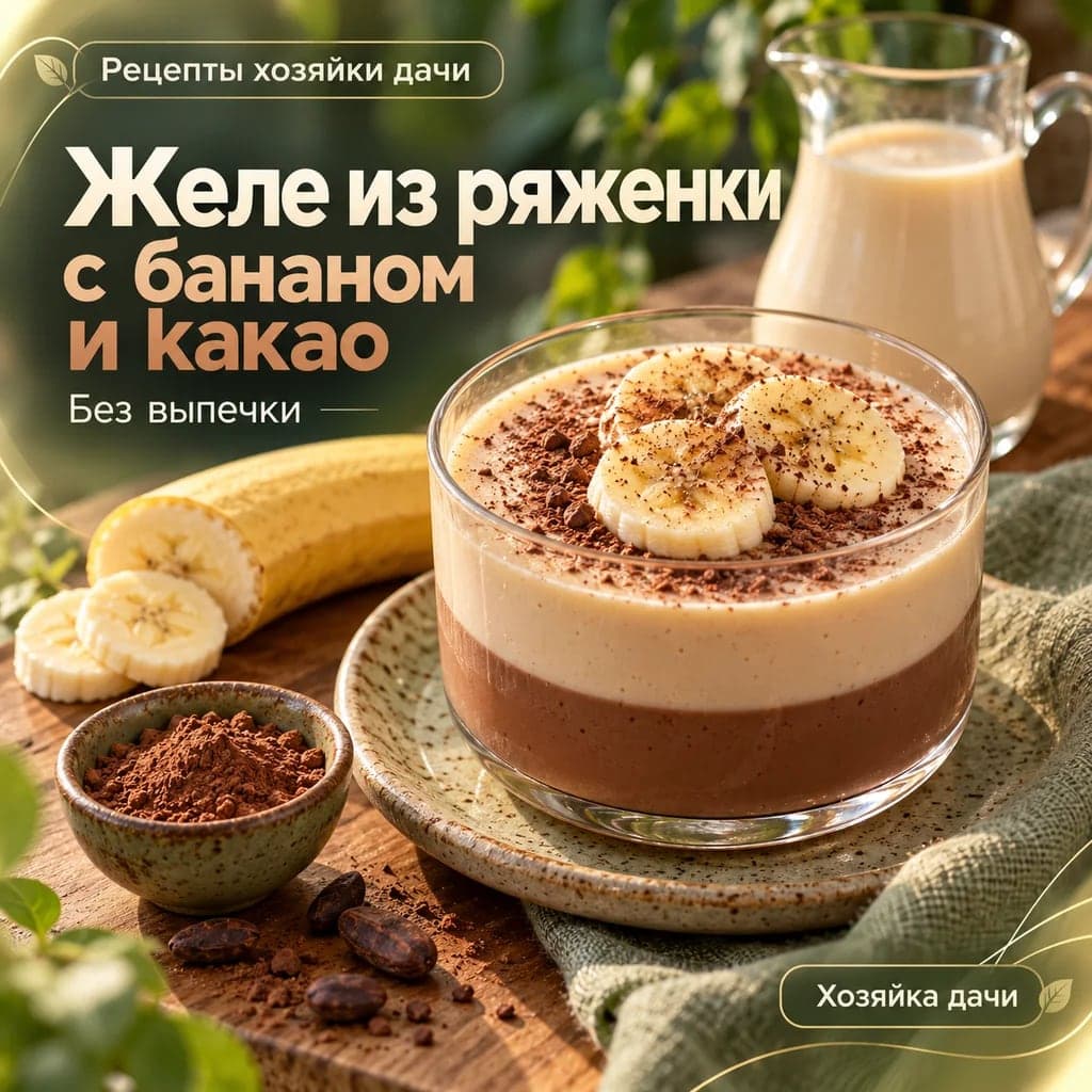 Желе из ряженки с бананом и какао без выпечки