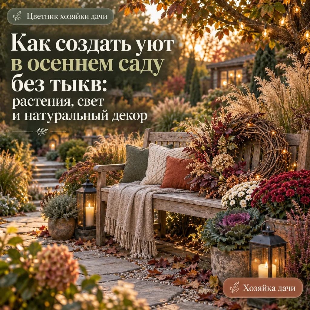 Как создать уют в осеннем саду без тыкв: растения, свет и натуральный декор